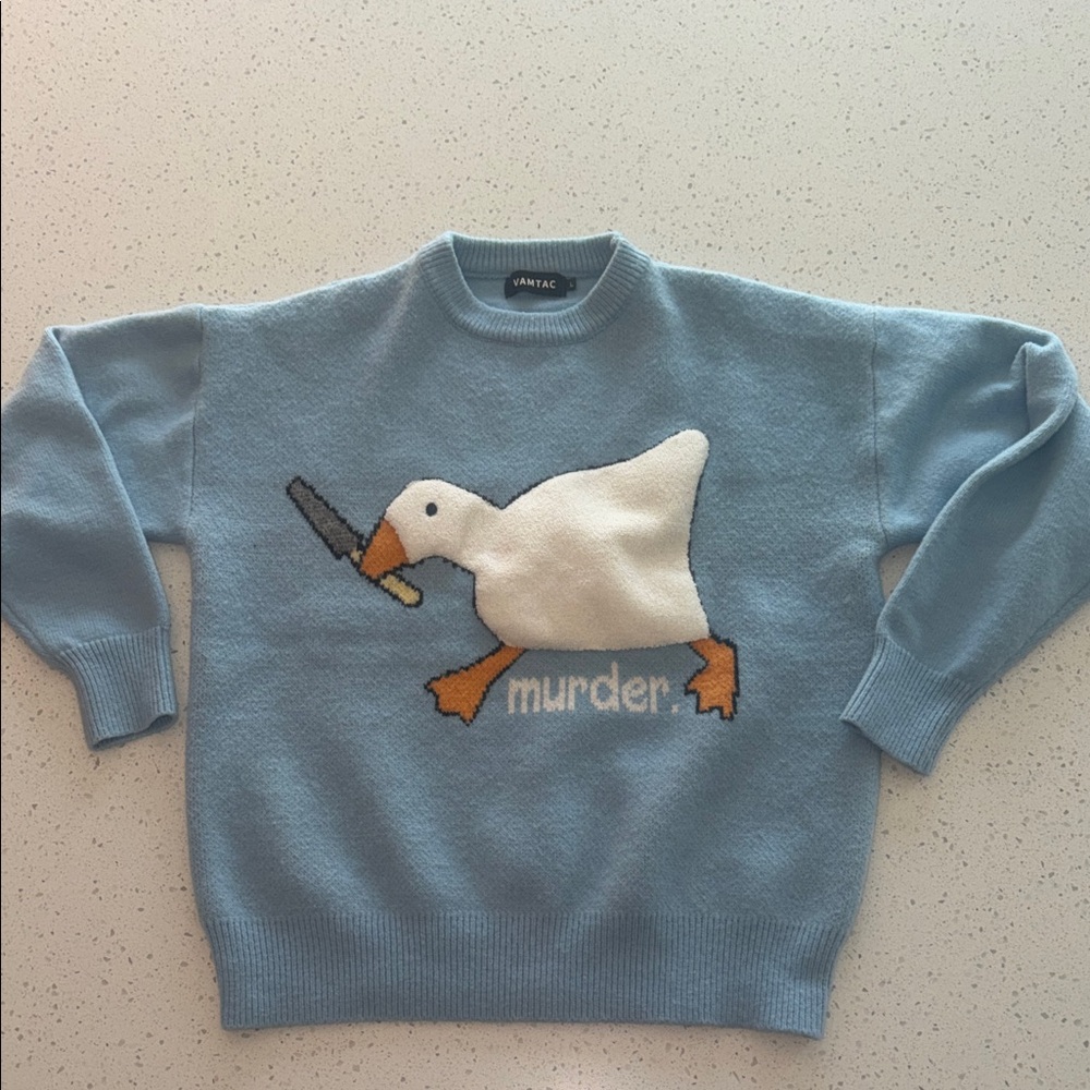 Vintage Light Blue Goose Graphic Crewneck Sweater